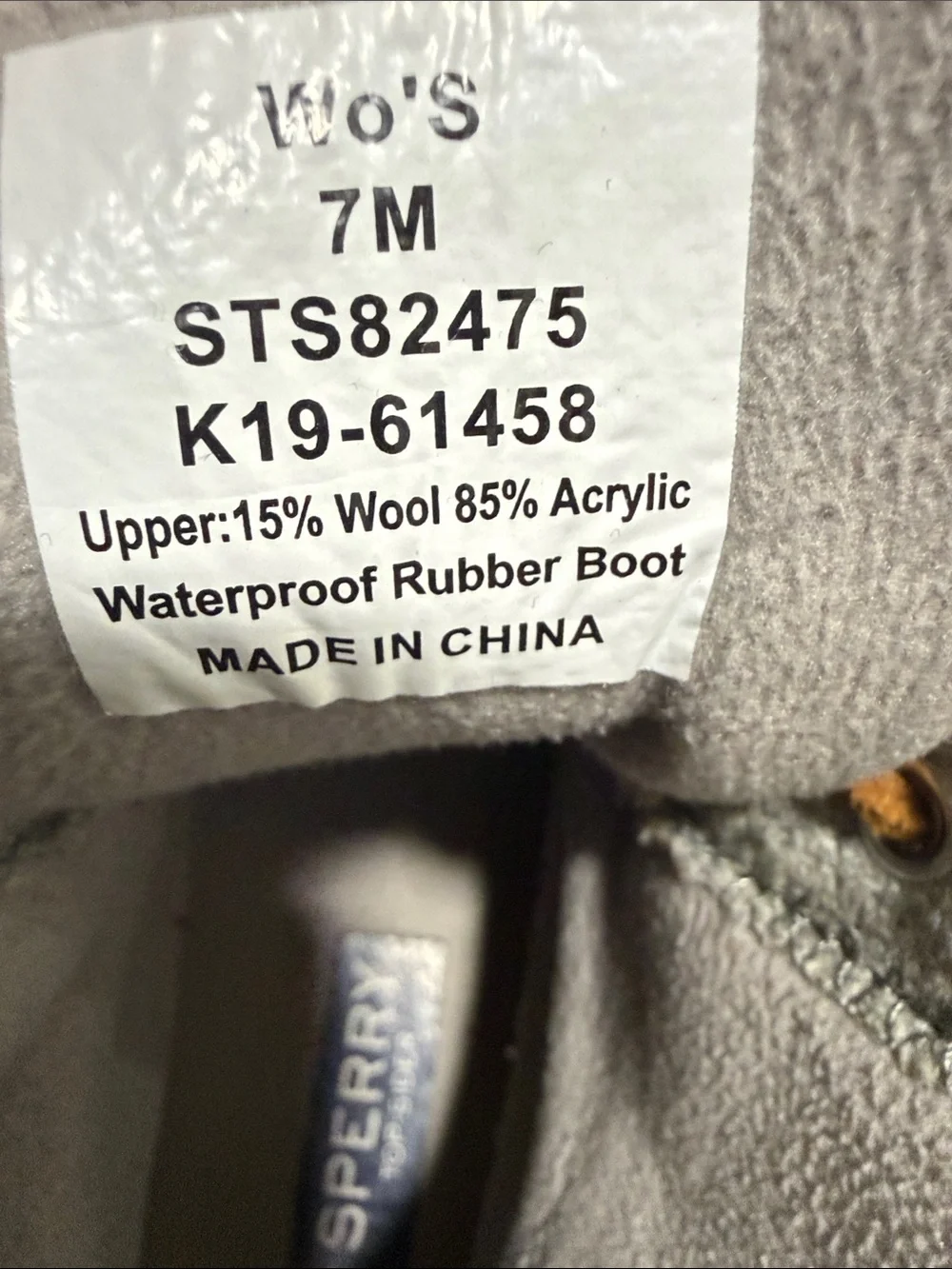 Sperry Saltwater Embossed Wool Duck Boot Dark Grey Women’s Size 7